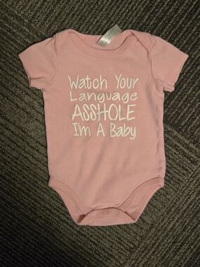 Essentials Pink Baby Graphic Onesie with White Text